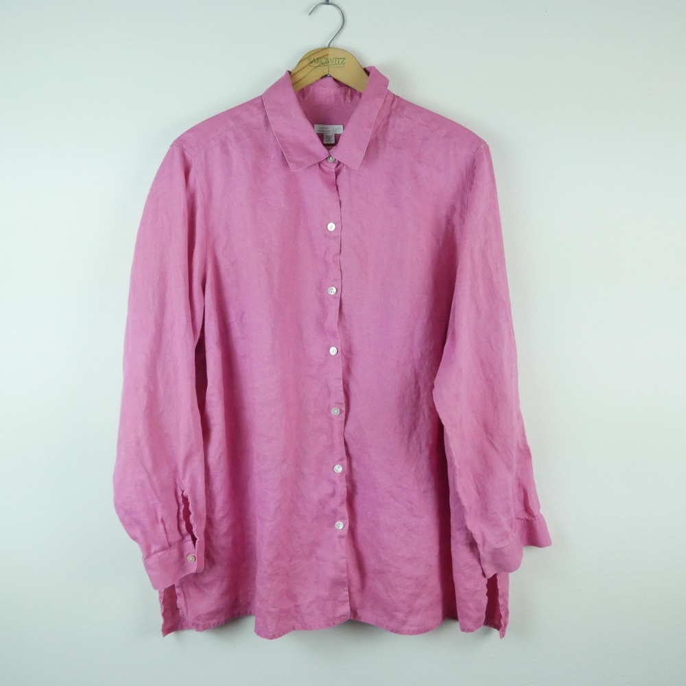 J. Jill Love Linen Essential Shirt Pink Button Down 100% Linen 2X Womens